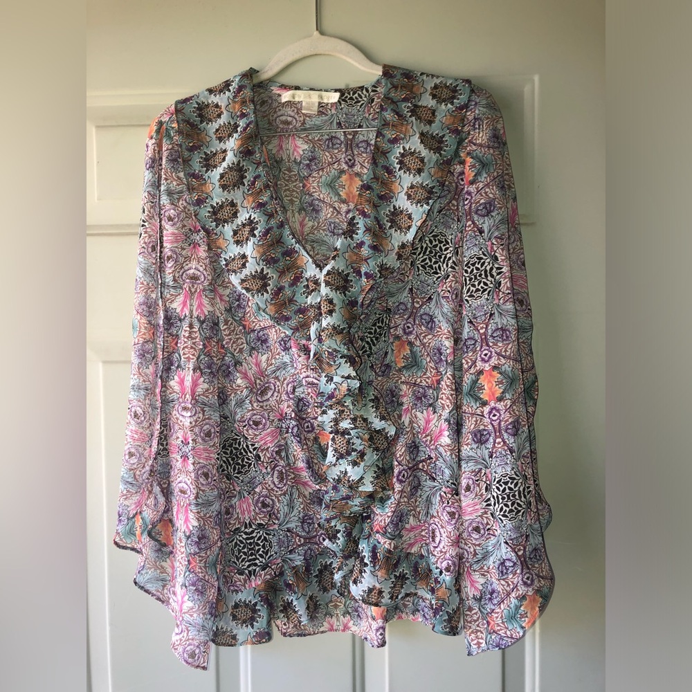 Boston Proper sheer split flutter sleeve top size XS